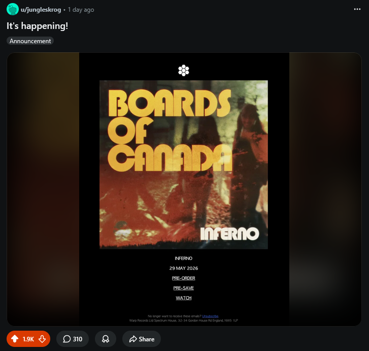 the reddit post announcing the new album